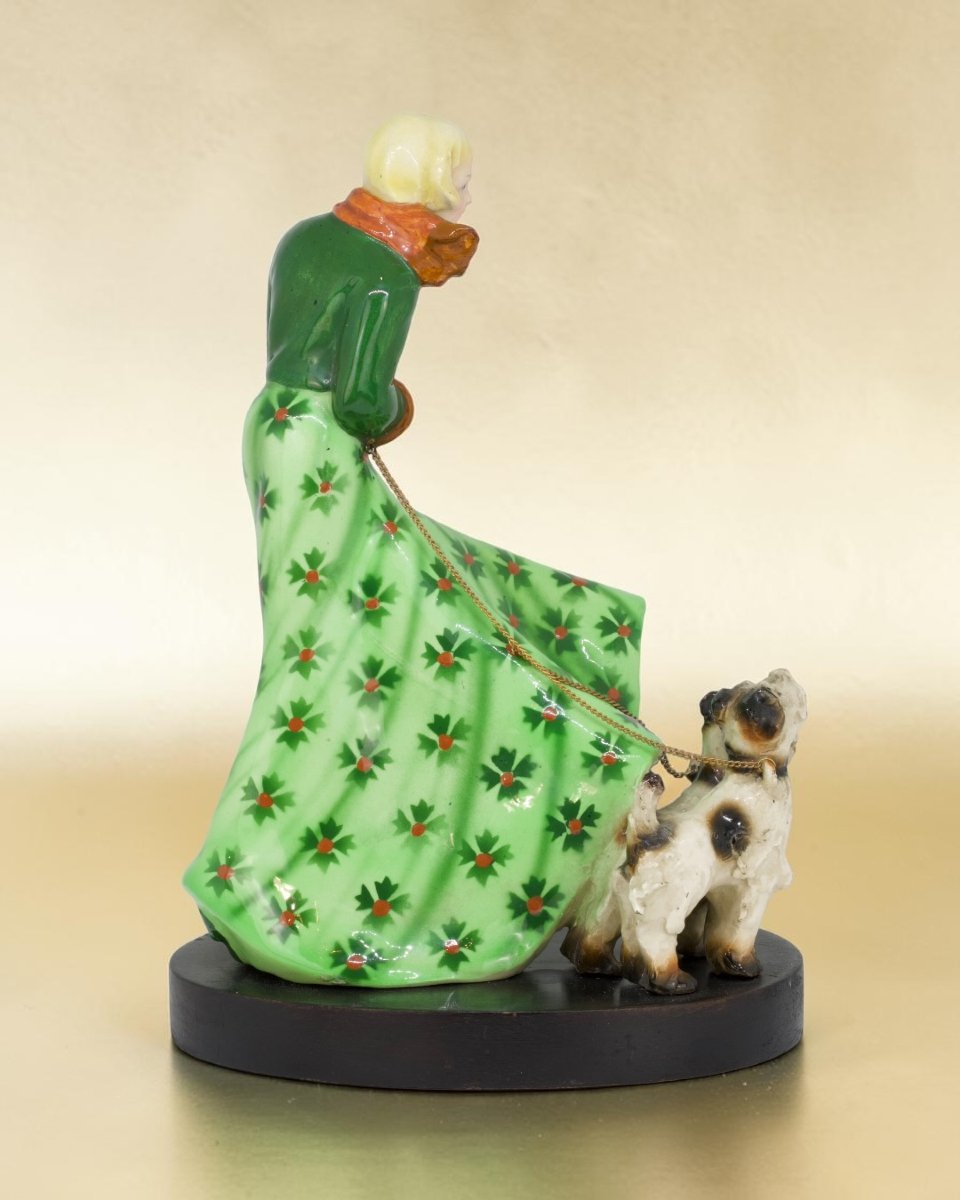 Figura di Donna Con Due Cani - Ceramica Policroma - Italia Anni 30-photo-3